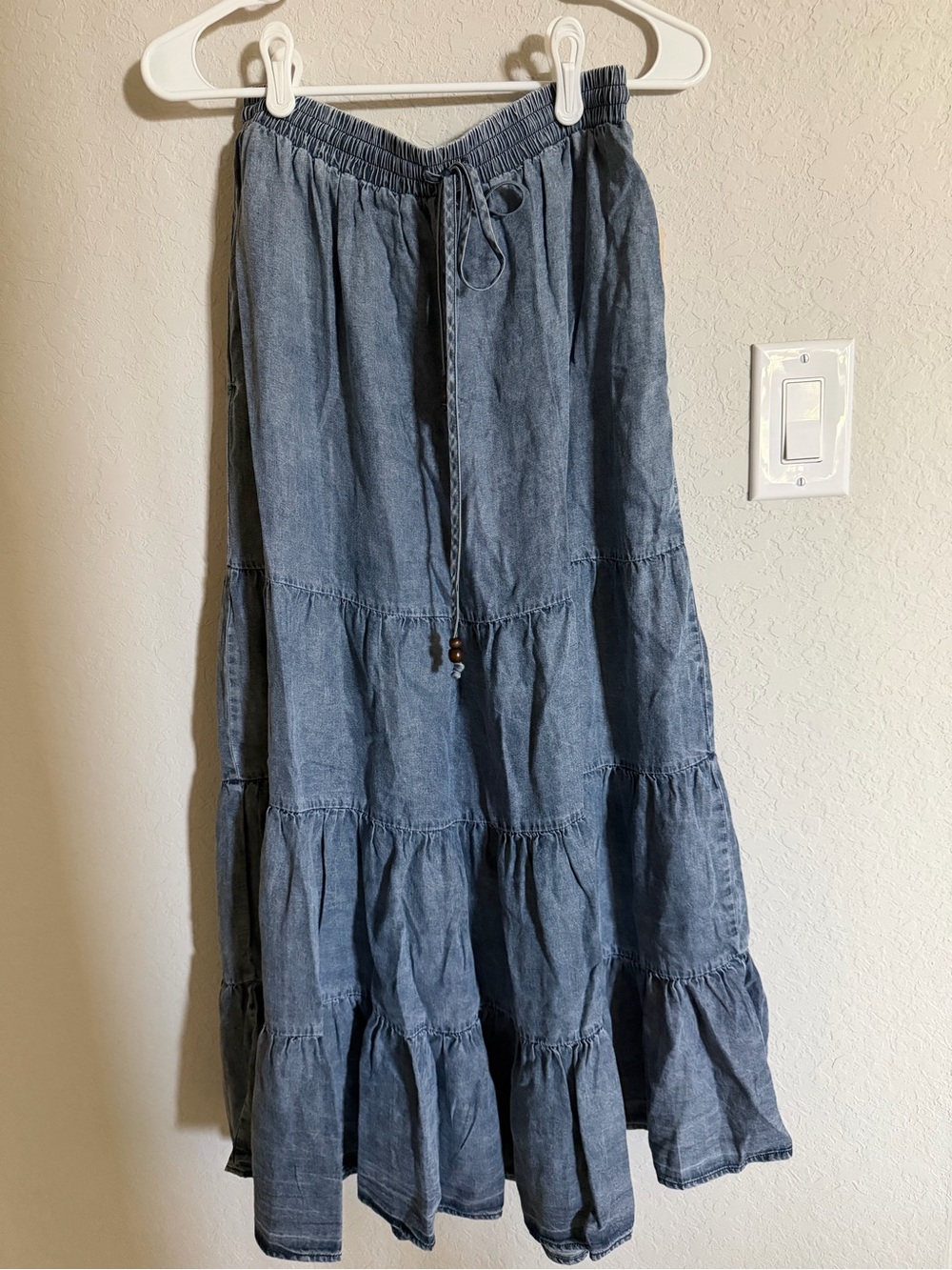 bohme Blue Tiered Maxi Skirt with Drawstring Waist